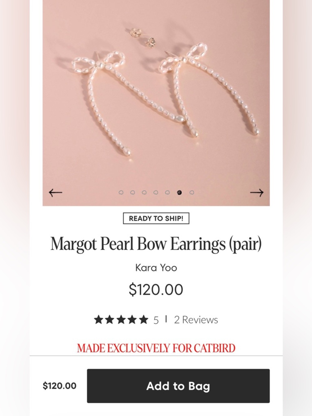 Catbird Pearl Bow Drop Earrings